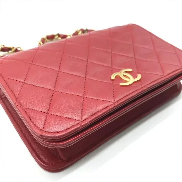 Authentic CHANEL red Lambskin classic single flap 24k gold shoulder bag - Picture 9 of 13